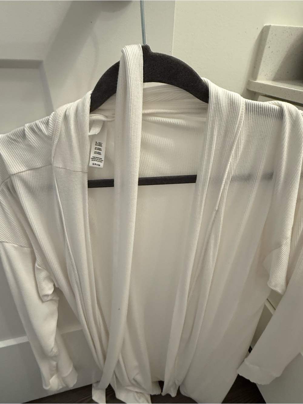 SKIMS White Ribbed Open-Front Robe with Tie Sash